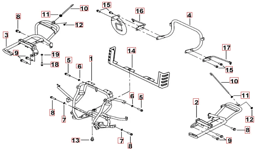 Hilfsrahmen-Halter Fußstütze-Halter Gepäckträger